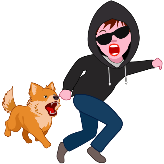 防犯犬に追いかけられて退散する泥棒のイラスト