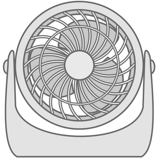 空気の流れを作って室内の温度を下げる送風機のイラスト