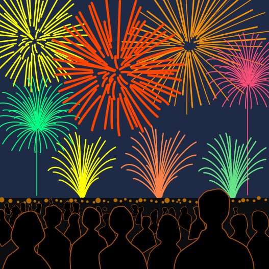 夜空を彩る祭りの花火のイラスト