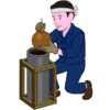 大玉打ち上げ花火の準備をしている花火職人のイラスト