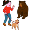 愛犬の散歩中にクマと遭遇した女性のイラスト