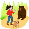 森の遊歩道を散歩中にクマに出くわした女性のイラスト