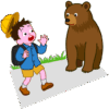 通学路でクマとバッタリ出くわした小学生のイラスト