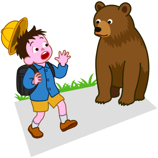 通学路でクマとバッタリ出くわした小学生のイラスト