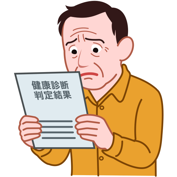 不安そうに健康診断書を見ている中年男性のイラスト