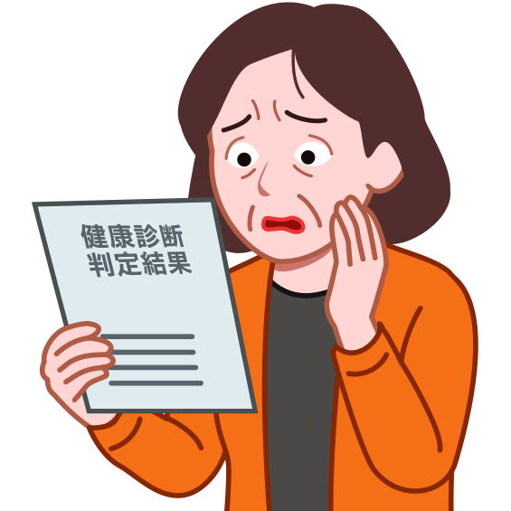 健康診断の結果に驚いている中年女性のイラスト