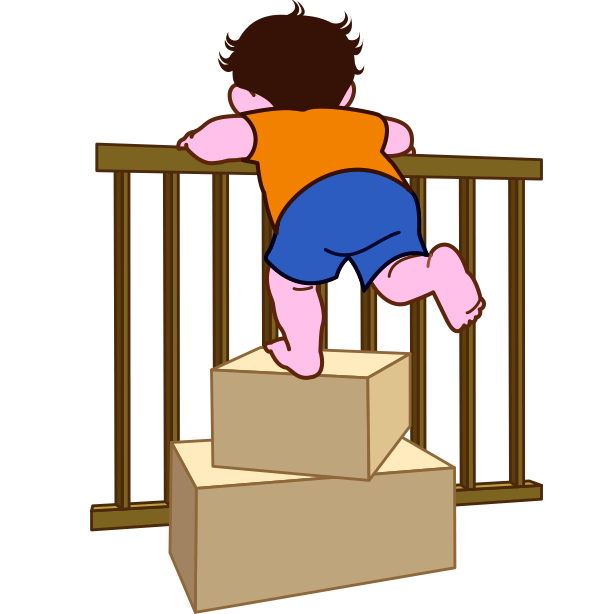 幼児の危険行動・ベランダの柵を乗り越えようとする子どものイラスト