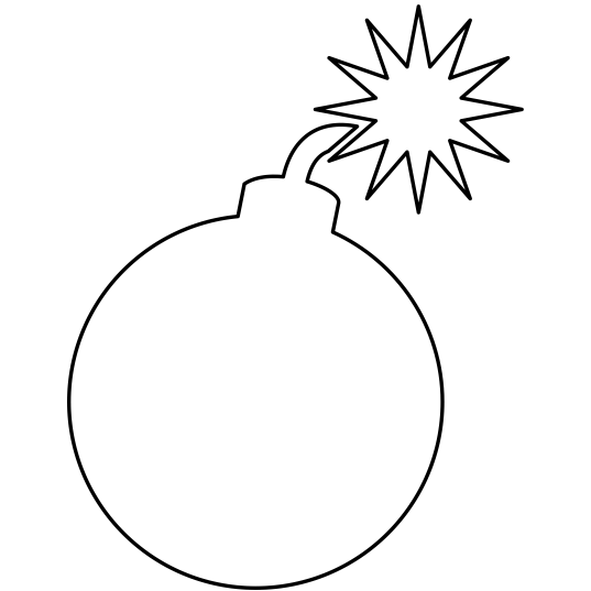 爆発物危険警告「注意喚起サイン」のイラスト・図は白ベタに黒線縁取り