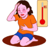 危険な暑さに襲われて熱中症で座り込んでいる女性のイラスト