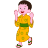 【夏祭り・盆踊り】黄色い浴衣の男の子イラスト | 笑顔で楽しむ子供のフリー素材