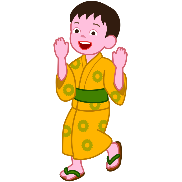 【夏祭り・盆踊り】黄色い浴衣の男の子イラスト | 笑顔で楽しむ子供のフリー素材