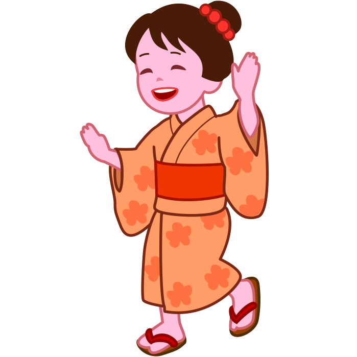 お祭りで踊りを楽しんでいる笑顔の少女のイラスト