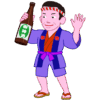 一升瓶の御神酒を手に、ご機嫌な祭り男のイラスト