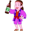 笑顔で御神酒を掲げている元気なお祭り女子のイラスト