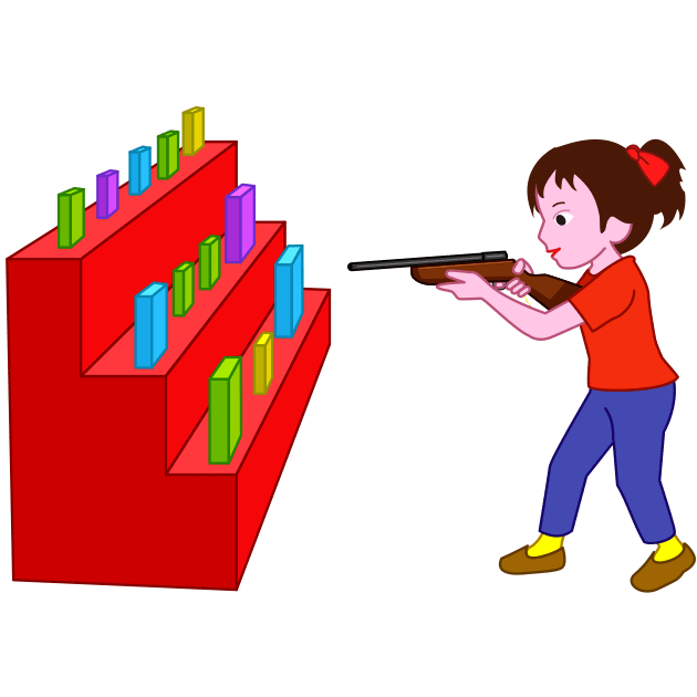 お祭りの屋台で射的ゲームを楽しんでいる少女のイラスト