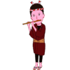 お祭りで美しい音色の横笛を吹く若い女性