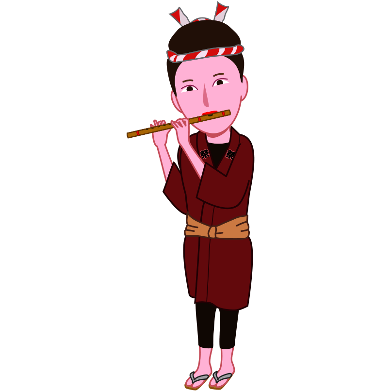 お祭りで美しい音色の横笛を吹く若い女性