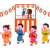 夏の思い出！【盆踊り・お祭り】浴衣姿の子供たちのフリーイラスト素材