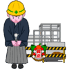 工事現場で新年の挨拶をしている羽織袴姿のオジギビトのイラスト