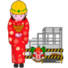 新年の工事現場で挨拶をしている振袖姿の女性オジギビトのイラスト