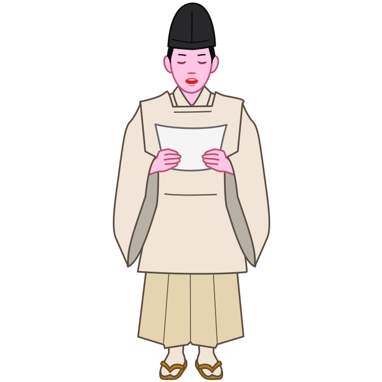 新年の祝詞を奏上している若い神主のイラスト