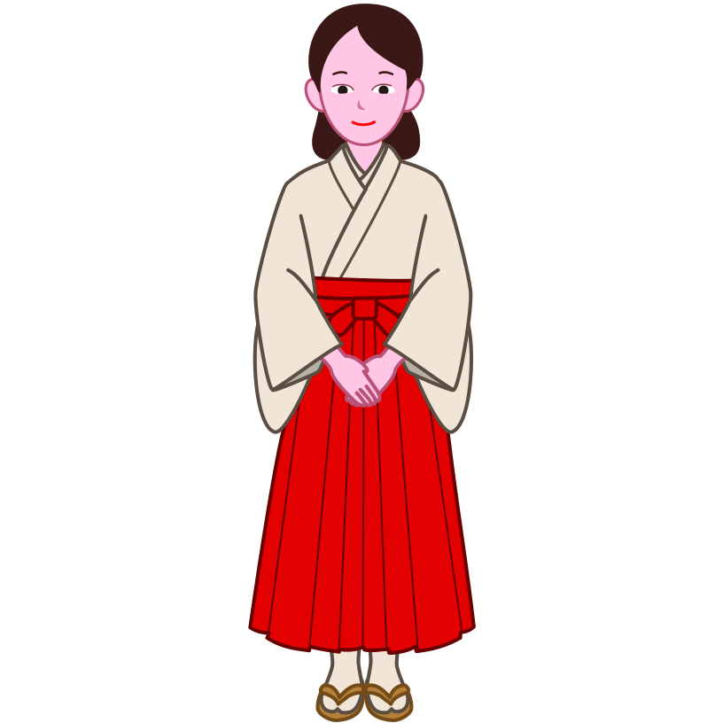 新年を清々しく迎える! 神前に控える巫女さんのイラスト