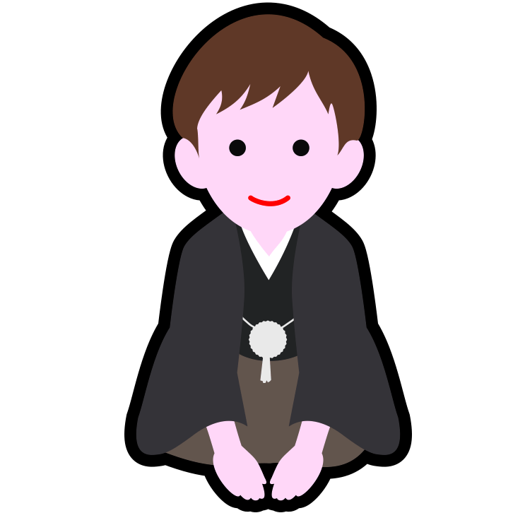 【無料/商用可】新年の挨拶アイコン:羽織袴姿の少年(お辞儀・和風・PNG)
