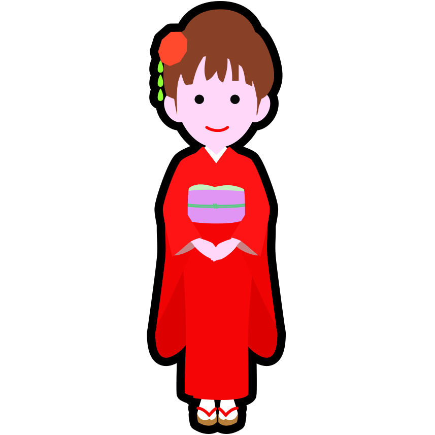 【お正月・晴れ着イラスト】可愛い赤の振袖姿の少女アイコン素材