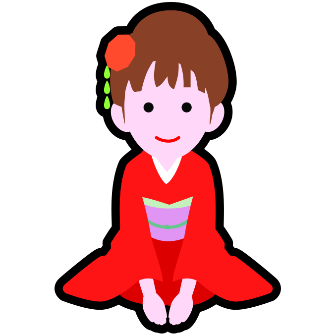 正座して手を前にそろえて新年の挨拶をしている少女のイラスト