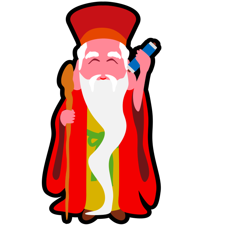 長寿の神様である寿老人の正月用アイコンイラスト