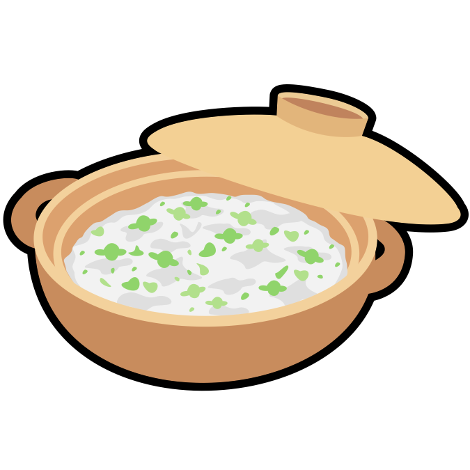 春の七草とお米を土鍋で炊いた七草粥のアイコン