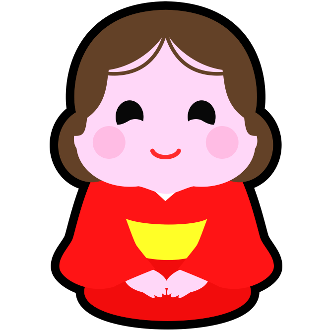 にこやかで、ふっくらと福々しいお福さんのアイコン