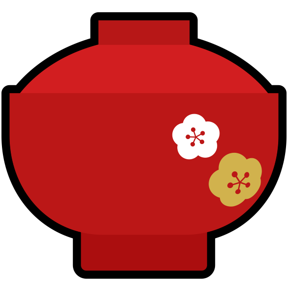 濃い朱塗りに梅の花の模様が入った正月のお椀のアイコン