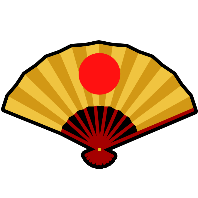 金色の扇面に日の丸が描かれた正月の飾り扇子のアイコン