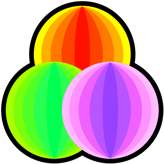 正月装飾用の赤系、緑系、紫系の三種類の手毬のアイコン