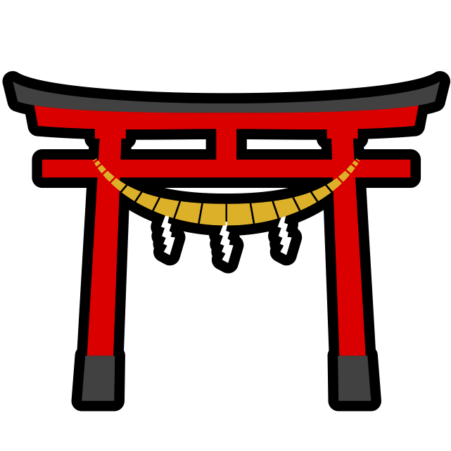 新年を迎えるために注連縄を新しく張った赤い鳥居のアイコン