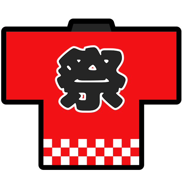 「お祭り」の象徴である法被(はっぴ)・赤色をモチーフにしたシンプルなアイコン