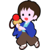 正月に晴れ着姿でけん玉をして遊んでいる男の子のアイコン