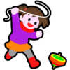 正月に独楽回しをしている女の子の躍動感のあるアイコン