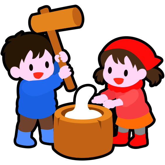 餅つきをする子どものアイコン素材|お正月・冬の行事・保育・フリー素材