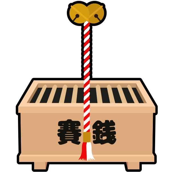 初詣を待ち受ける賽銭箱と鈴のアイコン