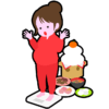 正月に料理を食べ過ぎて太ってしまったのを驚いている若い女性のアイコン