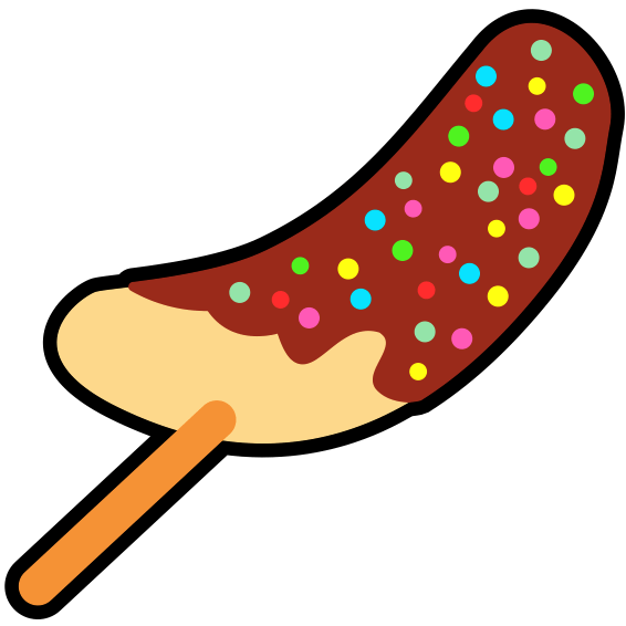 お祭りの定番、カラフルで可愛い「チョコバナナ」のアイコン