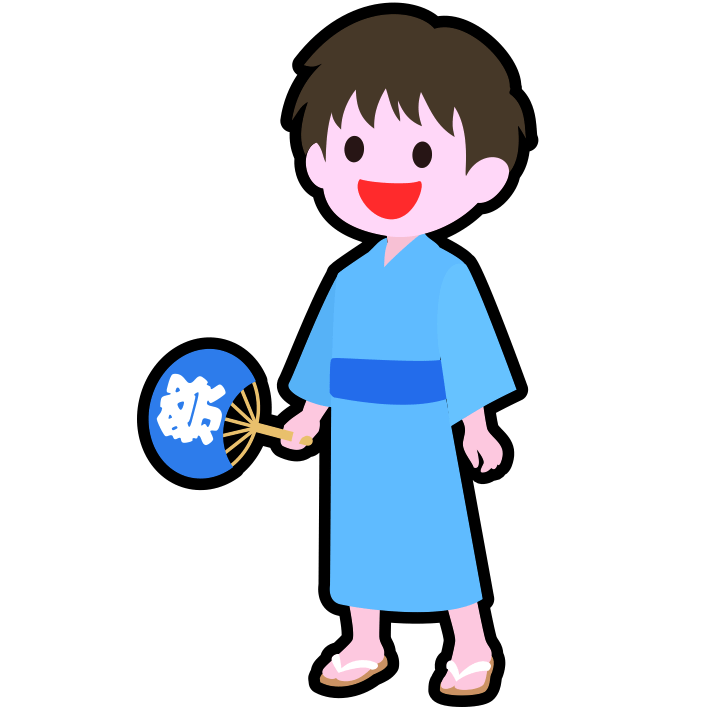 浴衣姿でお祭り見物に出かける男の子のイラスト