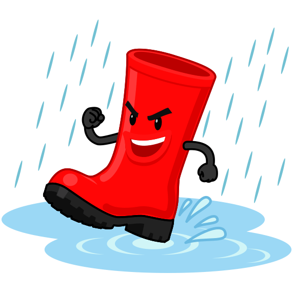 梅雨に負けない元気な長靴のキャラクターイラスト