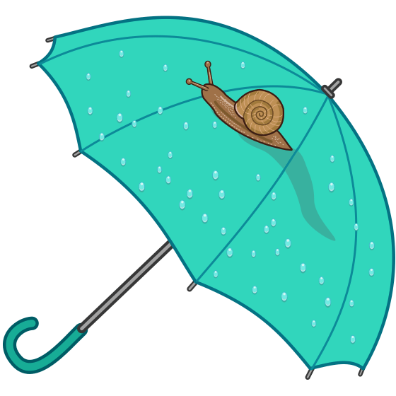 雨で濡れた傘の上を這っているカタツムリのイラスト