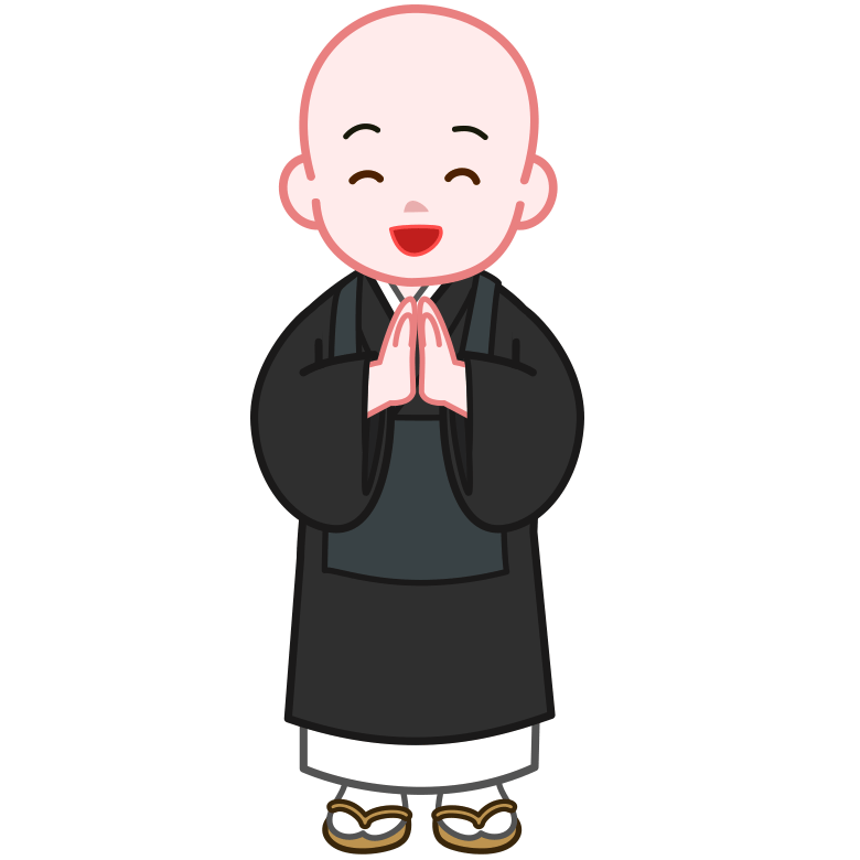 可愛い笑顔で手を合わせている小坊主のイラスト