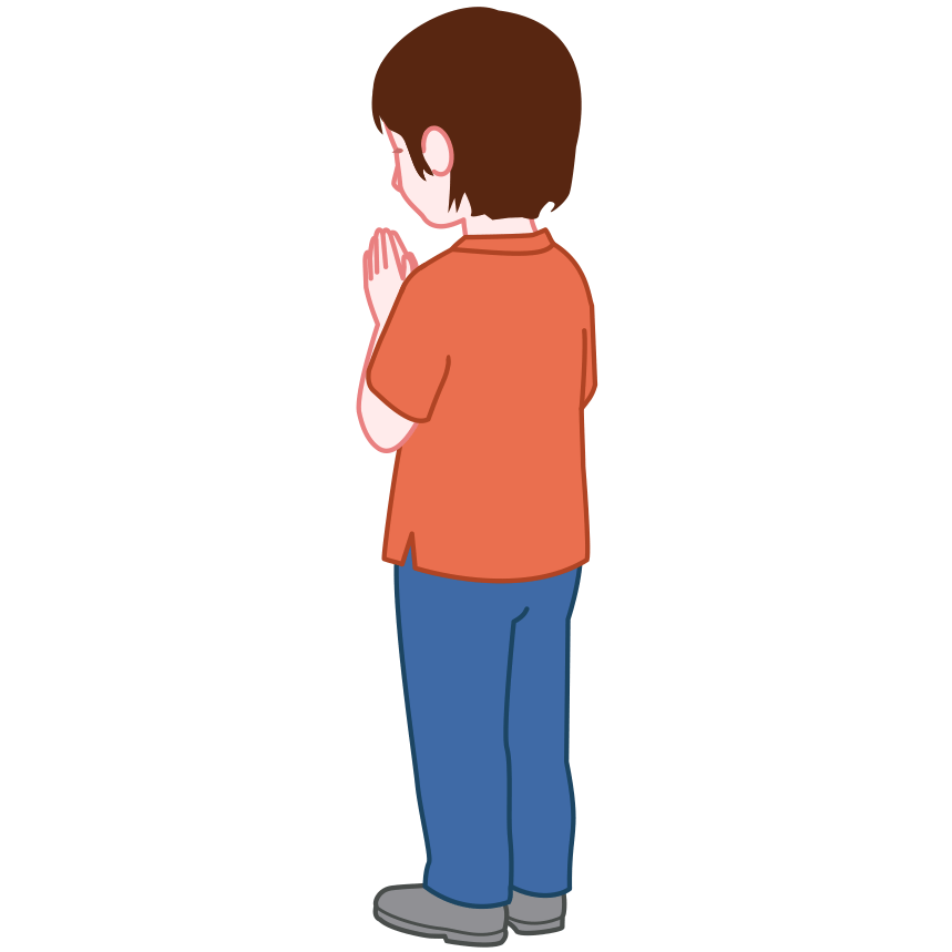 手を合わせて祈る少女の斜め後ろ姿のイラスト
