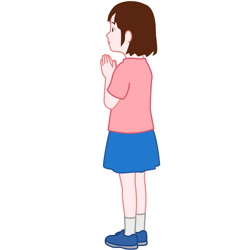 横顔で祈りを捧げる清楚な少女のイラスト