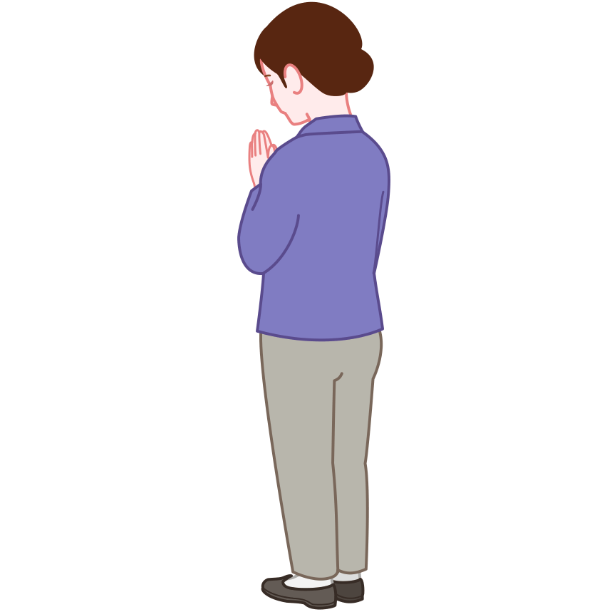 手を合わせて祈る女性の後姿のイラスト